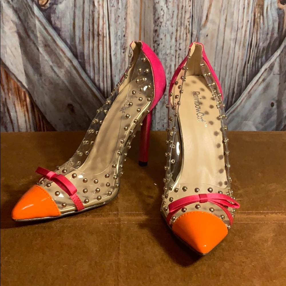 Rainbow Cat Pink / Orange See Through Heels